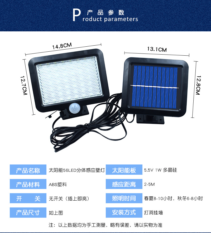 太阳谷太阳能LED分体式感应壁灯楼道庭院灯挂式小路灯防雨(图1)