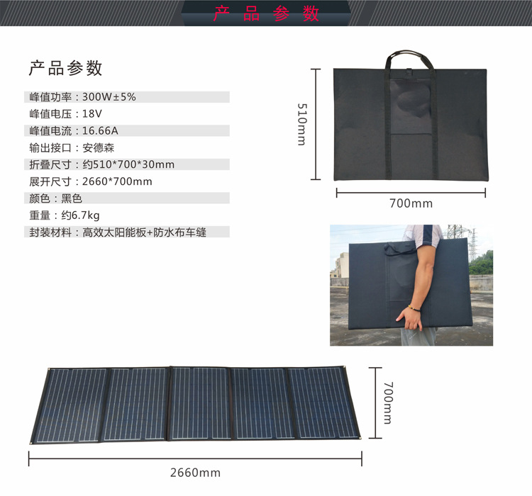 太阳谷100w太阳能折叠包200W300W5V12伏18V24V150W太阳能发电板折叠(图7)